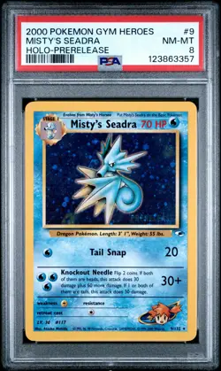 2000 POKEMON GYM HEROES HOLO-PRERELEASE #9 MISTY'S SEADRA PSA 8 - Image 1