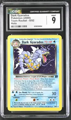 CGC 9 Dark Gyarados Holo 8/82 Team Rocket Pokemon 2000 Swirl - Image 1