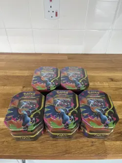 x5 Pokemon - Mega Charizard X ex Tins - new @ sealed ! - Image 1