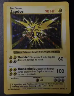 Pokemon Zapdos Base Set Holo 16/102 Vintage 1999 WOTC MP HP - Image 1