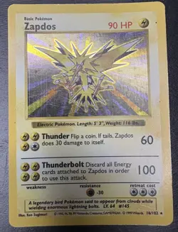 Pokemon Zapdos Base Set Holo 16/102 Vintage 1999 WOTC MP HP - Image 3