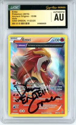 CGC Authentic Signed Dan Green Pokemon TCG Entei 15/98 XY Ancient Origins Holo - Image 1