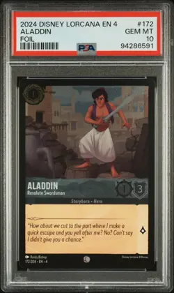 2024 DISNEY LORCANA EN 4-URSULA'S RETURN ALADDIN - RESOLUTE SWORDSMAN PSA 10 - Image 1