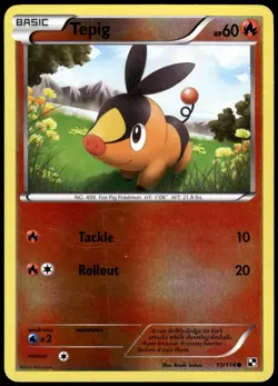 Tepig 15/114 Common Black & White Pokemon Reverse Holo LP - Image 1