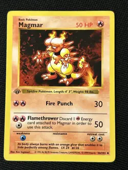 Pokemon Magmar 036/102 (1st Edition) Base Set (Shadowless) Regular *Near Mint* - Image 1
