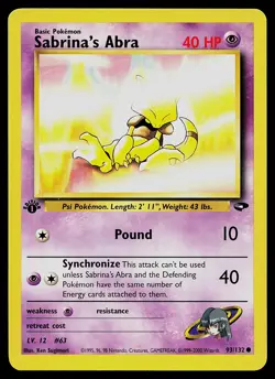 Pokemon Card - Sabrina's Abra 1st Edition Gym Challenge 93/132 Common - Image 1