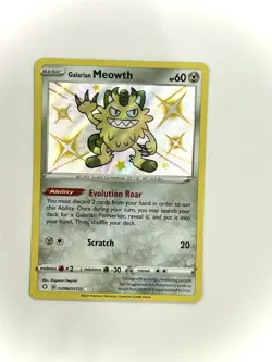 Pokemon Card Galarian Meowth SV086/SV122 Shining Fates Baby Shiny Rare NM - Image 1