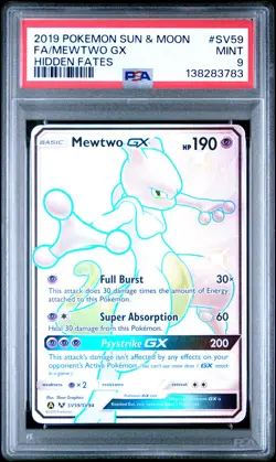 2019 POKEMON SUN & MOON HIDDEN FATES #SV59 FULL ART/MEWTWO GX PSA 9 - Image 1