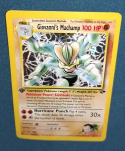Giovanni's Machamp Pokemon Card 6/132 1st Edition Holographic Gym Game - Image 1
