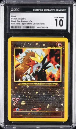 2001 POKEMON SPELL OF THE UNKNOWN BLACK STAR PROMO #34 ENTEI CGC 10 GEM MINT - Image 1