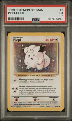 1999 Pokemon GERMAN Unlimited Base Set Piepi-Clefairy Holo 5/102 PSA 5 EX - Image 1