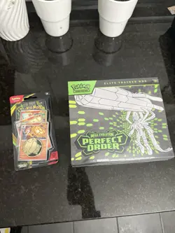 Pokemon perfect order Elite trainer box plus booster pack 3 promos and coin - Image 1