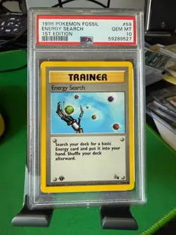 ENERGY SEARCH POKEMON FOSSIL 1ST EDITION TRAINER 59/62 GRADED PSA 10 GEM MINT - Image 1