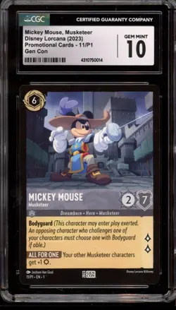 Disney Lorcana CGC 10 Gem Mint Gen Con Promo Mickey Mouse Musketeer 11/P1 - Image 1