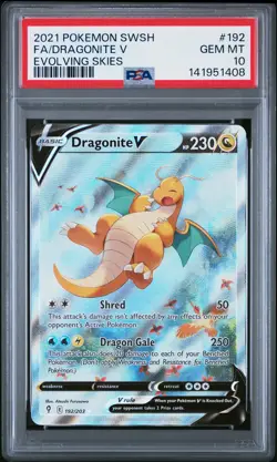 2021 POKEMON SWORD & SHIELD EVOLVING SKIES #192 FULL ART/DRAGONITE V PSA 10 - Image 1