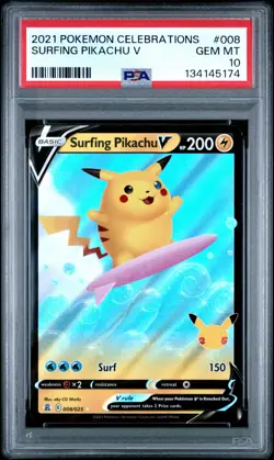 Surfing Pikachu V 008 Celebrations Pokemon PSA 10 - Image 1