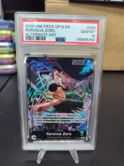 2025 ONE PIECE OP12-020 LEGACY OF THE MASTER RORONOA ZORO ALT ART LEADER PSA 10 - Image 1