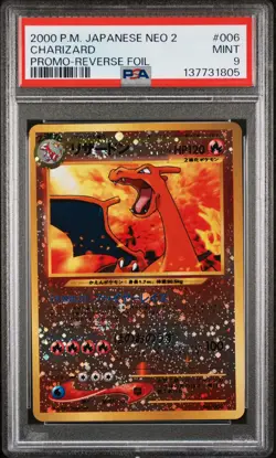 2000 POKEMON JPN NEO 2 PROMO REVERSE FOIL #006 CHARIZARD PSA 9 - Image 1