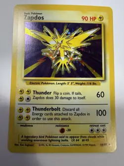 Pokemon TCG Zapdos 90 HP Base Set Holo Rare Card 16/102 Basic 1999 English - Image 1