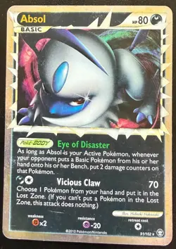 Absol Prime 2010 HG SS Triumphant Holo Rare Pokemon Card #91/102 HP-DMG - Image 1
