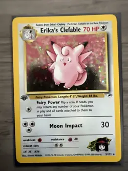 Pokemon TCG Erika's Clefable Gym Heroes Holo Card 3/132 1st Edition Holo Rare - Image 2