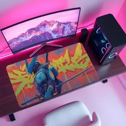 Graffiti Samurai Mech MTG Playmat - Neon Urban Katana Robot Mat - Image 4