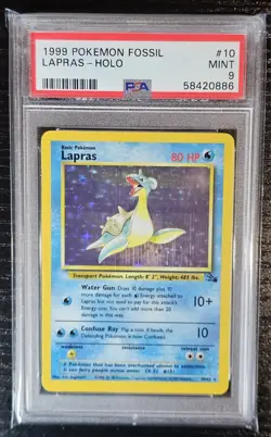 1999 POKEMON FOSSIL " PERFECT CENTERING " LAPRAS #10 - HOLO PSA 9 MINT - Image 1