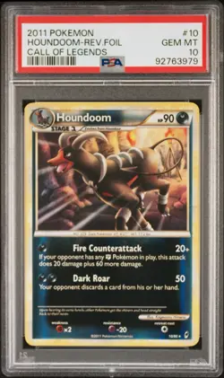 PSA 10 HOUNDOOM 10/95 | POP 7 HGSS Call of Legends Reverse Graded Pokemon Card - Image 1