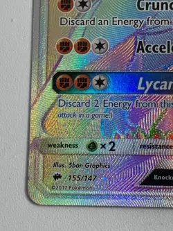 Pokemon Lycanroc GX 155/147 Sm-Burning Shadows Rainbow Rare Holo 200 HP - Image 2