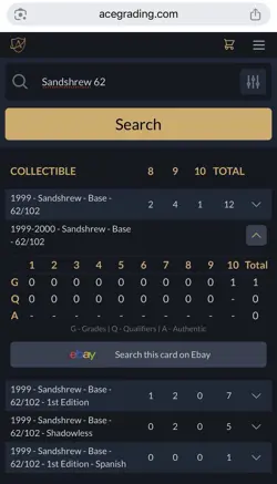 *POP 1* *4th Print* ACE 10 Sandshrew 62/102 1999-2000 Base Set Pokemon (NOT PSA) - Image 2