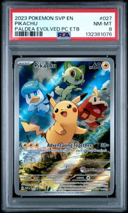 2023 POKEMON PALDEA EVOLVED POKEMON CENTER ETB PROMO SVP #027 PIKACHU PSA 8 - Image 1