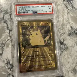 2021 Pokemon Celebrations Ultra Premium Collection Gold Metal Pikachu #58 PSA 7 - Image 2