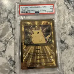 2021 Pokemon Celebrations Ultra Premium Collection Gold Metal Pikachu #58 PSA 7 - Image 3