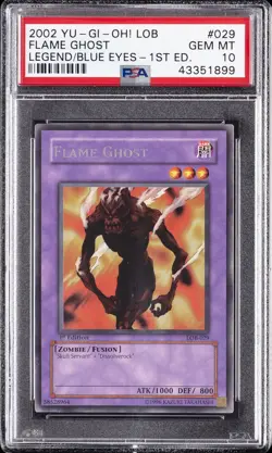 2002 YU-GI-OH! LOB-LEGEND OF BLUE EYES WHITE DRAGON 1ST ED FLAME GHOST PSA 10 - Image 1