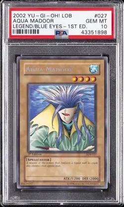 2002 YU-GI-OH! LOB-LEGEND OF BLUE EYES WHITE DRAGON 1ST ED AQUA MADOOR PSA 10 - Image 1