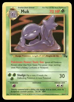 Pokemon Cards Muk 28/62 Unlimited Fossil WOTC Rare NM *2 - Image 1