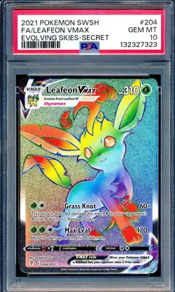 Leafeon VMAX 2021 Pokemon Evolving Skies 204 Secret Rare Rainbow Full Art PSA 10 - Image 1