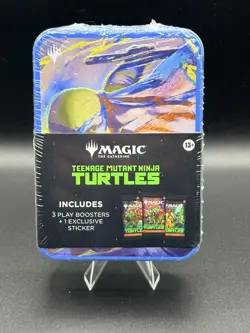 Magic: The Gathering TMNT Play Booster Tin (Leonardo) 3 Packs Exclusive Sticker - Image 1