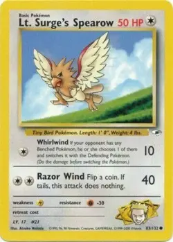 Lt. Surge's Spearow 83/132 Gym Heroes Unlimited Vintage 2000 Pokemon Card - Image 1