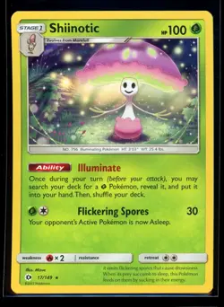 2017 Sun & Moon Shiinotic #17 Holo Rare Pokemon Card - Image 1