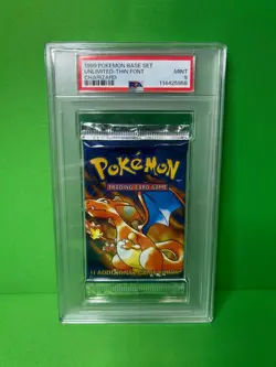 1999 POKEMON SEALED BASE SET UNLIMITED THIN FONT CHARIZARD BOOSTER PACK PSA 9 - Image 1