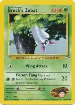 Brock's Zubat 74/132 Gym Heroes Unlimited Vintage 2000 Pokemon Card - Image 1