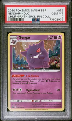 2020 Pokemon Black Star Promo Gengar Holo Chmpn.Path Spcl. Pin Coll. PSA 10 #052 - Image 1
