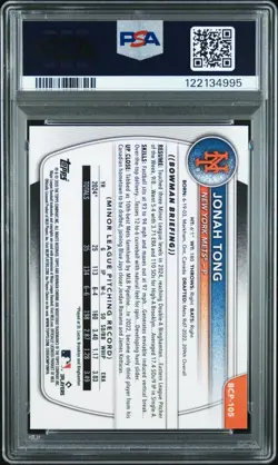 2025 Bowman Sapphire Edition - Chrome Prospects Jonah Tong #BCP-105 PSA 10 - Image 2