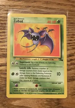 Zubat Pokemon Card Fossil Set #57/62 NM/EX - Image 1