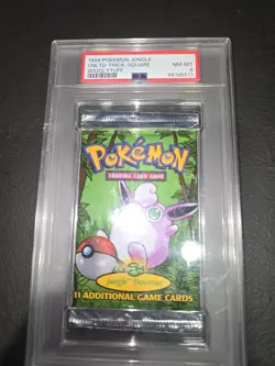 1999 Pokemon Jungle Unlimited Wigglytuff PSA 8 Booster Pack THICK SQUARE - Image 1