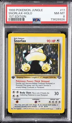 1999 POKEMON JUNGLE 1ST ED #11 SNORLAX-HOLO PSA 8 - Image 1