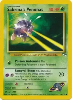Sabrina's Venonat 96/132 Gym Heroes Unlimited Vintage 2000 Pokemon Card - Image 1