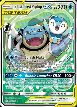 Pokemon Blastoise & Piplup-GX (215/281) Cosmic Eclipse MP HOLO - Image 1