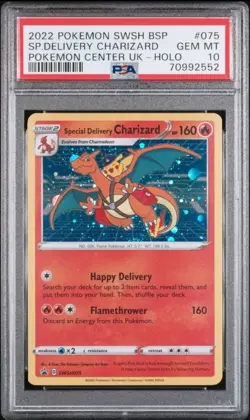 2022 Pokemon Center UK Special Delivery Charizard SWSH075 Promo Holo PSA 10 - Image 1